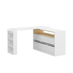 White / Black 4-Drawer Desk Dresser with Movable L-Shape Tabletop, 1-Person