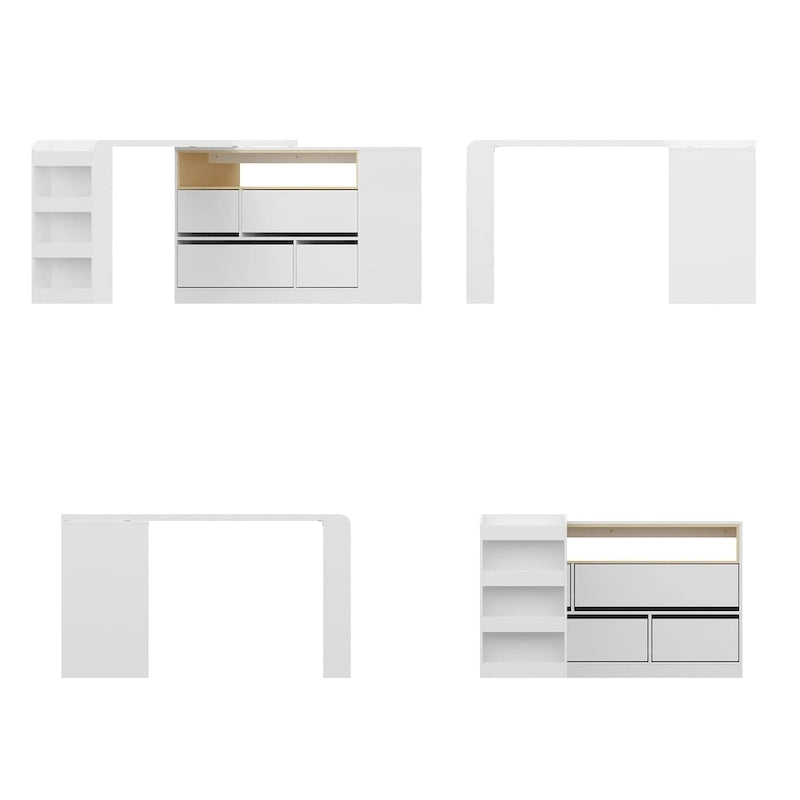 White / Black 4-Drawer Desk Dresser with Movable L-Shape Tabletop, 1-Person