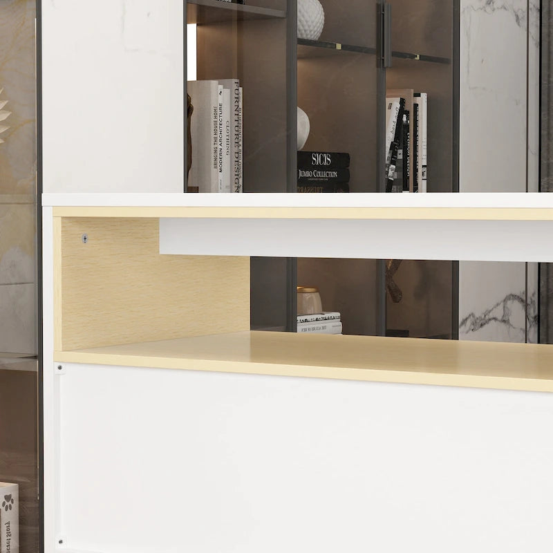 White / Black 4-Drawer Desk Dresser with Movable L-Shape Tabletop, 1-Person