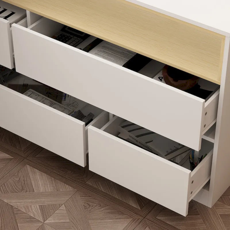 White / Black 4-Drawer Desk Dresser with Movable L-Shape Tabletop, 1-Person
