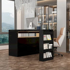 White / Black 4-Drawer Desk Dresser with Movable L-Shape Tabletop, 1-Person