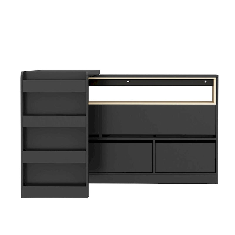 White / Black 4-Drawer Desk Dresser with Movable L-Shape Tabletop, 1-Person