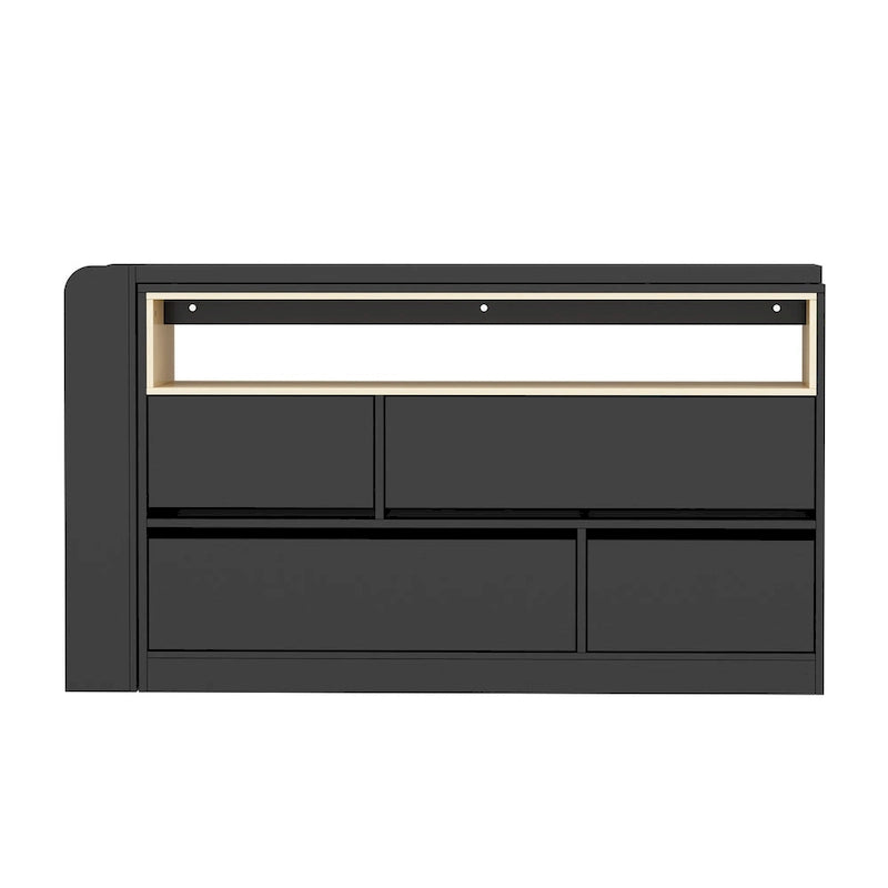 White / Black 4-Drawer Desk Dresser with Movable L-Shape Tabletop, 1-Person