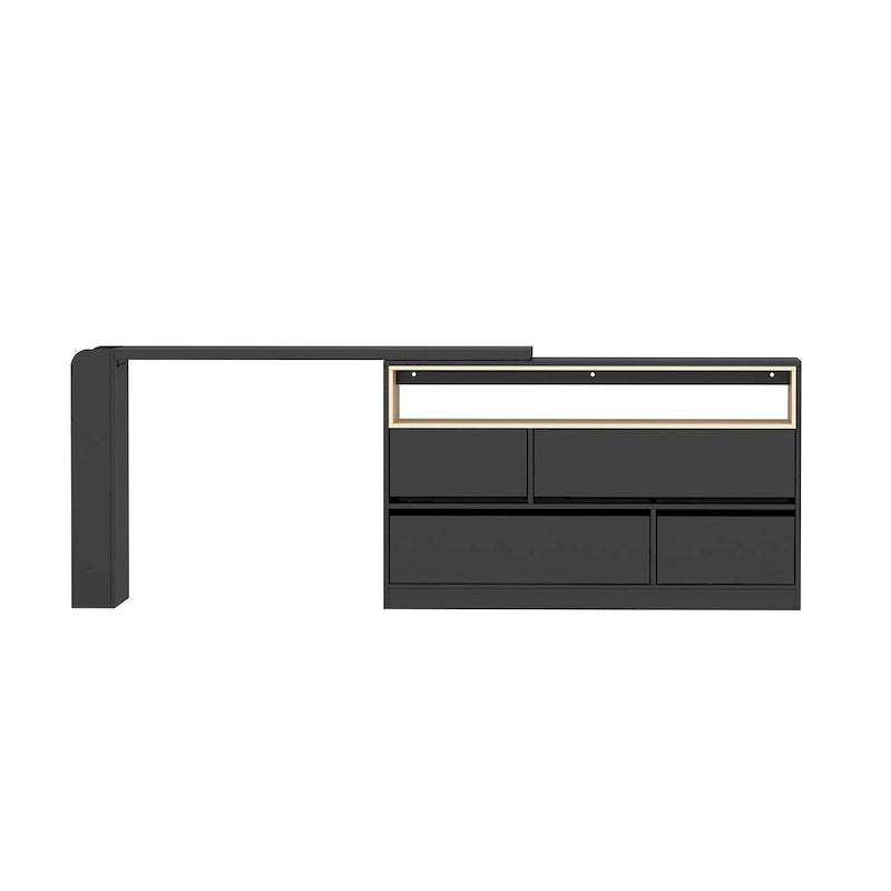 White / Black 4-Drawer Desk Dresser with Movable L-Shape Tabletop, 1-Person