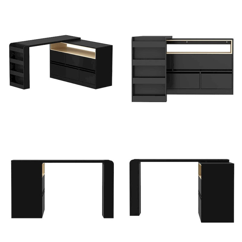 White / Black 4-Drawer Desk Dresser with Movable L-Shape Tabletop, 1-Person
