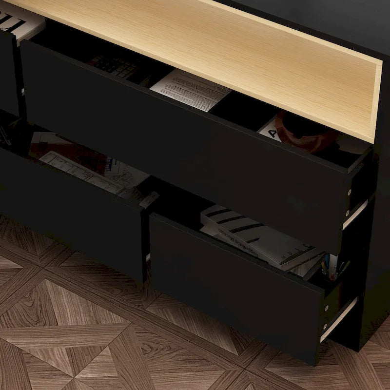 White / Black 4-Drawer Desk Dresser with Movable L-Shape Tabletop, 1-Person