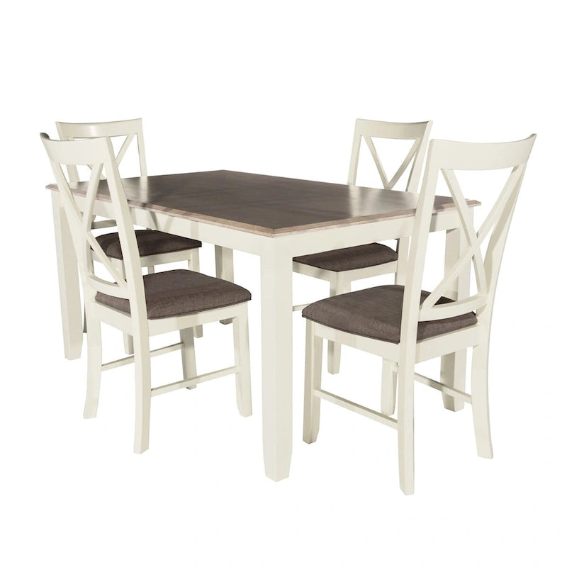Grey 5-Piece Dining Set for 4, X-Back Chairs
