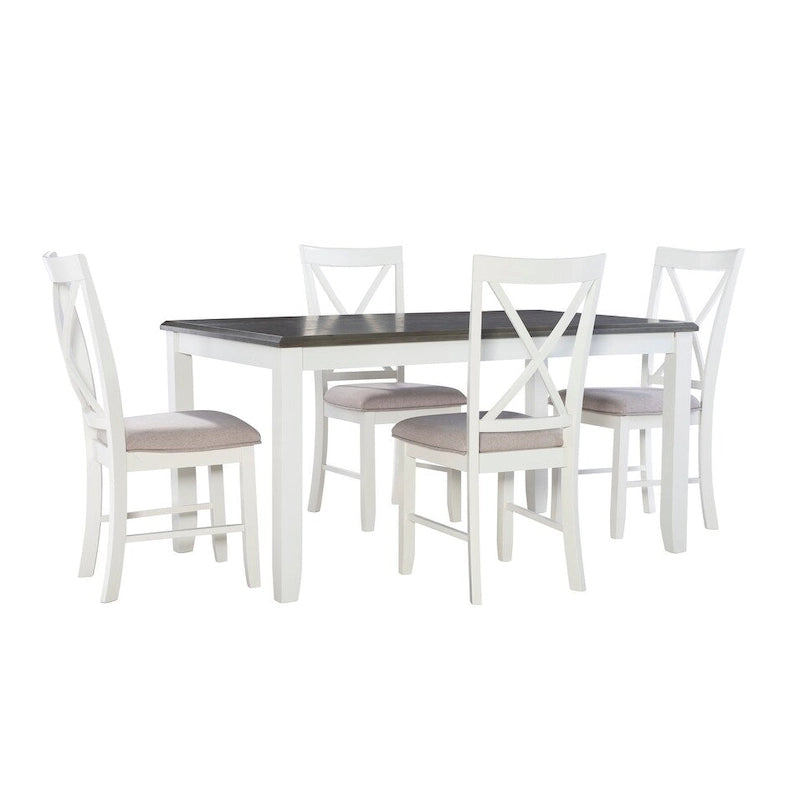 Grey 5-Piece Dining Set for 4, X-Back Chairs