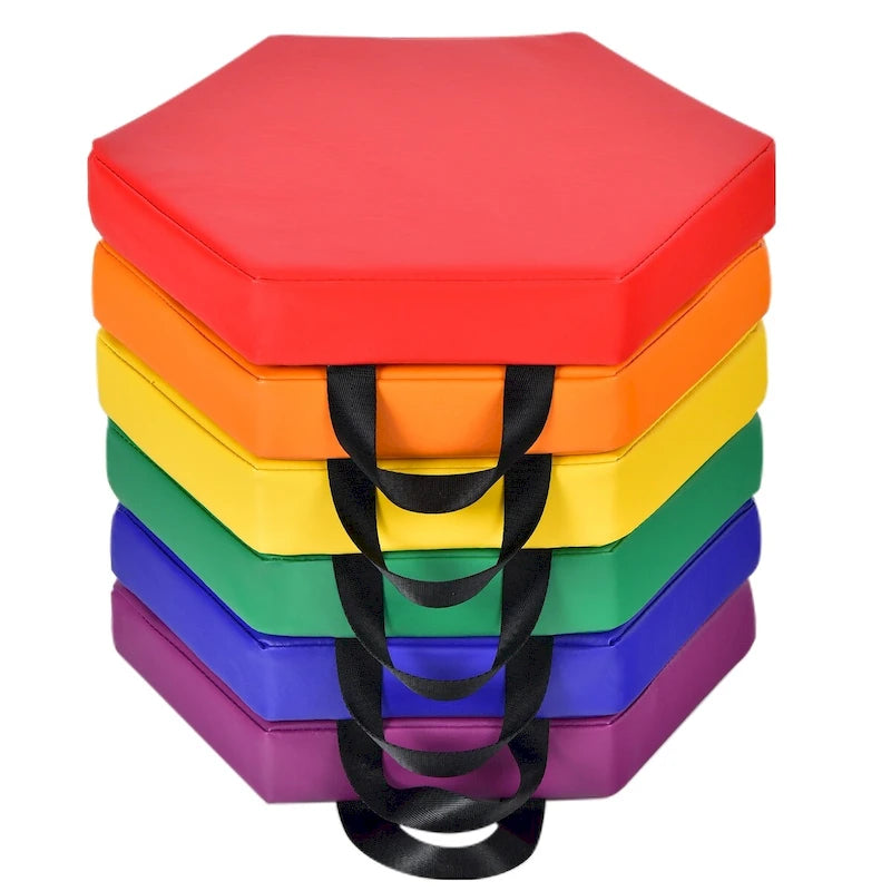 6 cojines hexagonales multifuncionales para suelo de niños pequeños con asas, asientos para aulas
