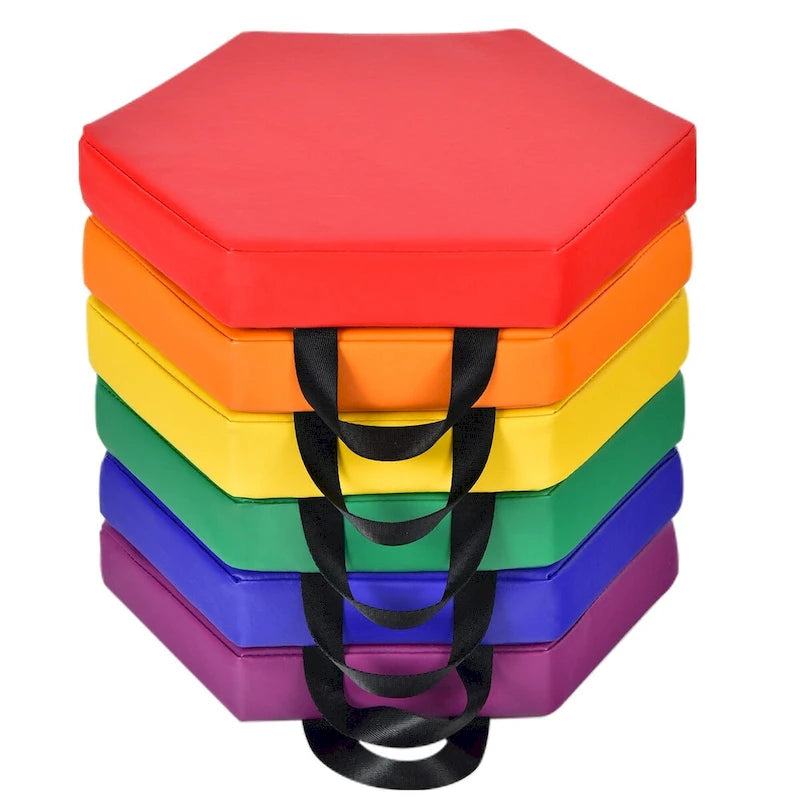 6 cojines hexagonales multifuncionales para suelo de niños pequeños con asas, asientos para aulas