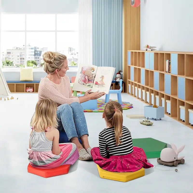 6 cojines hexagonales multifuncionales para suelo de niños pequeños con asas, asientos para aulas