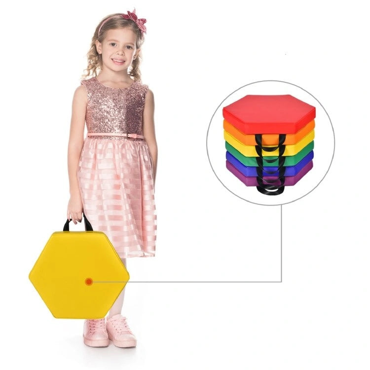 6 cojines hexagonales multifuncionales para suelo de niños pequeños con asas, asientos para aulas