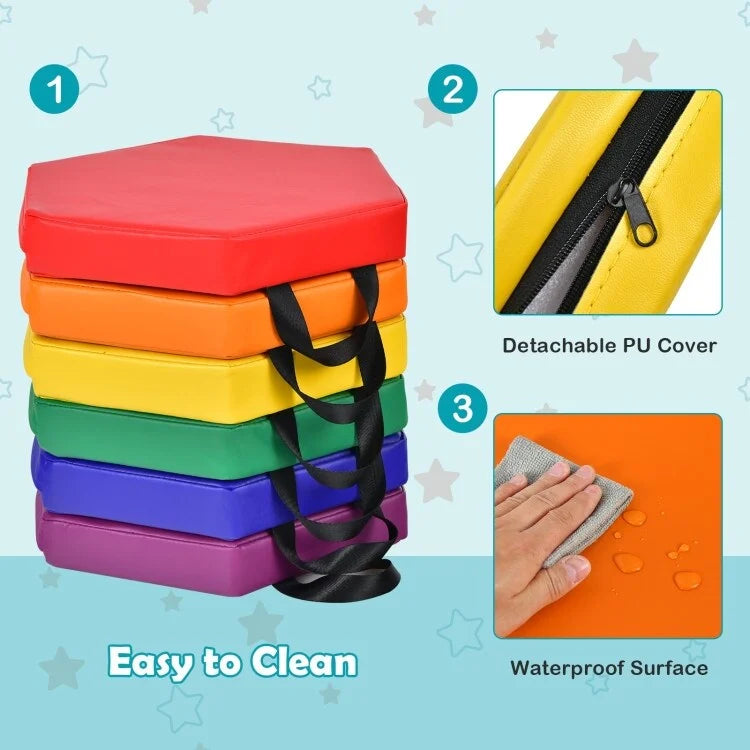 6 cojines hexagonales multifuncionales para suelo de niños pequeños con asas, asientos para aulas