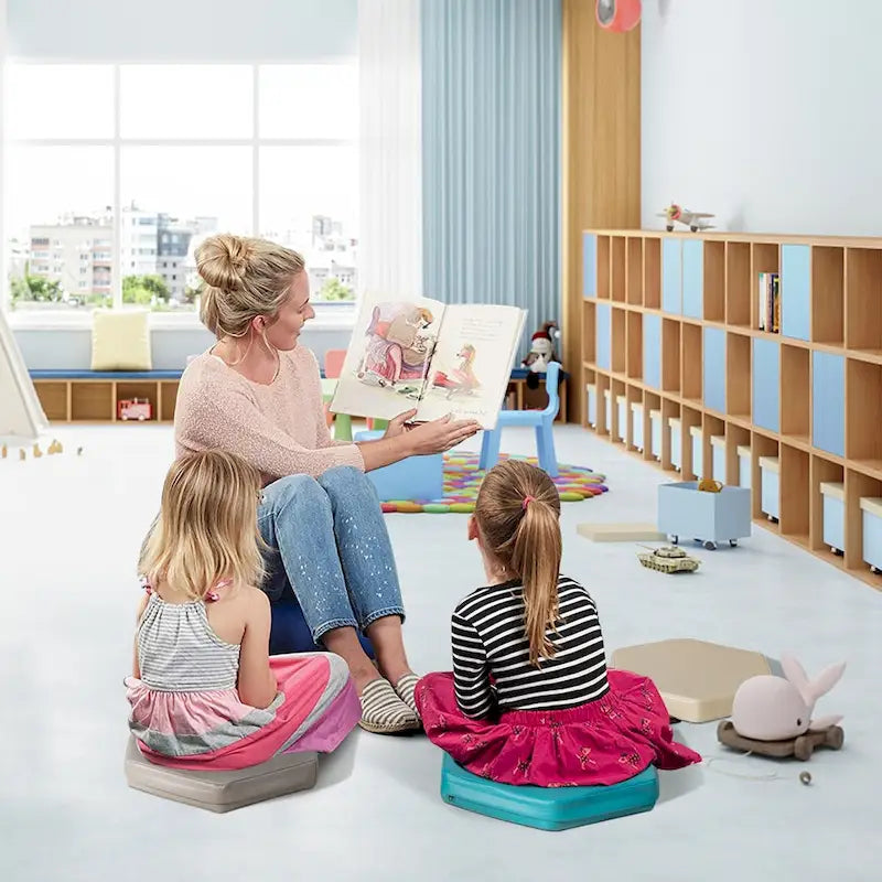 6 cojines hexagonales multifuncionales para suelo de niños pequeños con asas, asientos para aulas