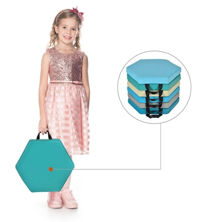 6 cojines hexagonales multifuncionales para suelo de niños pequeños con asas, asientos para aulas