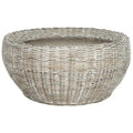 Grey / Brown Wicker & Wood Round Coffee Table – 35.4"W × 35.4"D × 15.7"H