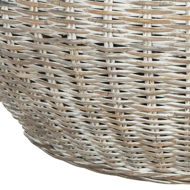 Grey / Brown Wicker & Wood Round Coffee Table – 35.4"W × 35.4"D × 15.7"H
