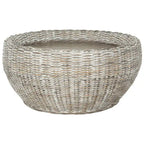 Grey / Brown Wicker & Wood Round Coffee Table – 35.4"W × 35.4"D × 15.7"H