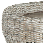 Grey / Brown Wicker & Wood Round Coffee Table – 35.4"W × 35.4"D × 15.7"H