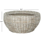 Grey / Brown Wicker & Wood Round Coffee Table – 35.4"W × 35.4"D × 15.7"H