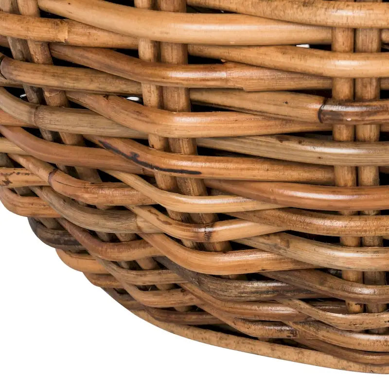 Grey / Brown Wicker & Wood Round Coffee Table – 35.4"W × 35.4"D × 15.7"H