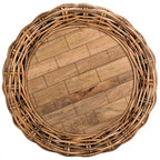 Grey / Brown Wicker & Wood Round Coffee Table – 35.4"W × 35.4"D × 15.7"H
