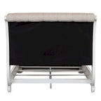 Antique White & Weathered Bark Upholstered Sleigh Bed, Dresser & Mirror Set – 2-Person