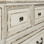 Antique White & Weathered Bark Upholstered Sleigh Bed, Dresser & Mirror Set – 2-Person