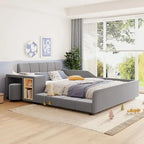 Velvet Platform Bed with Desk & Stool, 2-Person