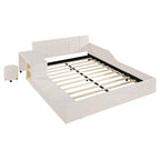 Velvet Platform Bed with Desk & Stool, 2-Person