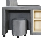 Velvet Platform Bed with Desk & Stool, 2-Person