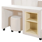 Velvet Platform Bed with Desk & Stool, 2-Person