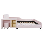 Velvet Platform Bed with Desk & Stool, 2-Person