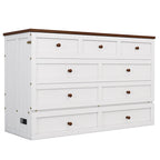 Natural Pine Murphy Bed Chest with Storage Drawer & Charging Station – Queen/Full, Sleeps 1