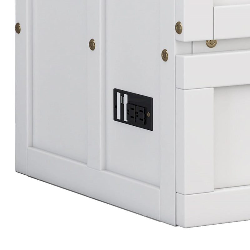 Natural Pine Murphy Bed Chest with Storage Drawer & Charging Station – Queen/Full, Sleeps 1