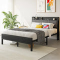 Black Full Size Bed Frame with Storage Headboard & Charging Station, 1-Person