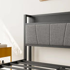 Black Full Size Bed Frame with Storage Headboard & Charging Station, 1-Person