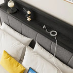 Black Full Size Bed Frame with Storage Headboard & Charging Station, 1-Person