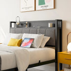 Black Full Size Bed Frame with Storage Headboard & Charging Station, 1-Person