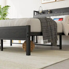 Black Full Size Bed Frame with Storage Headboard & Charging Station, 1-Person