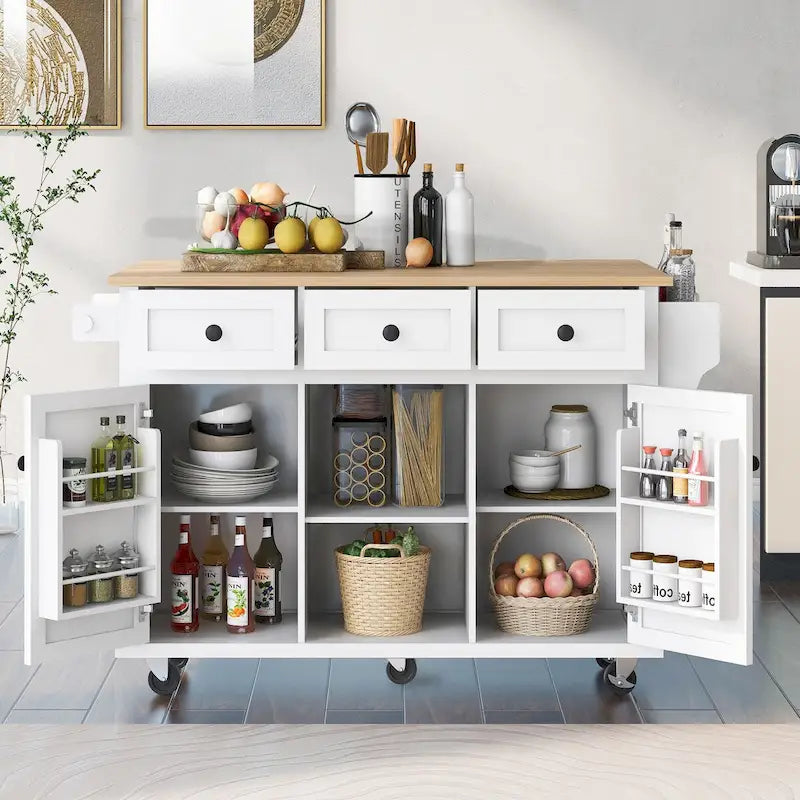 Rolling Kitchen Island Cart with Drop-Leaf | White / Blue / Black