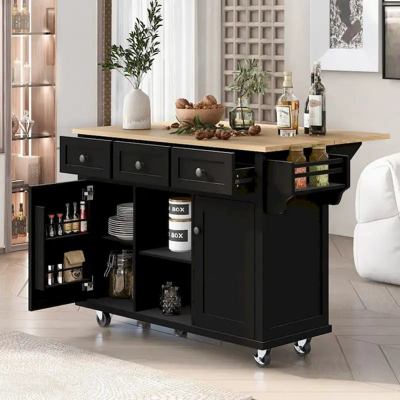Rolling Kitchen Island Cart with Drop-Leaf | White / Blue / Black