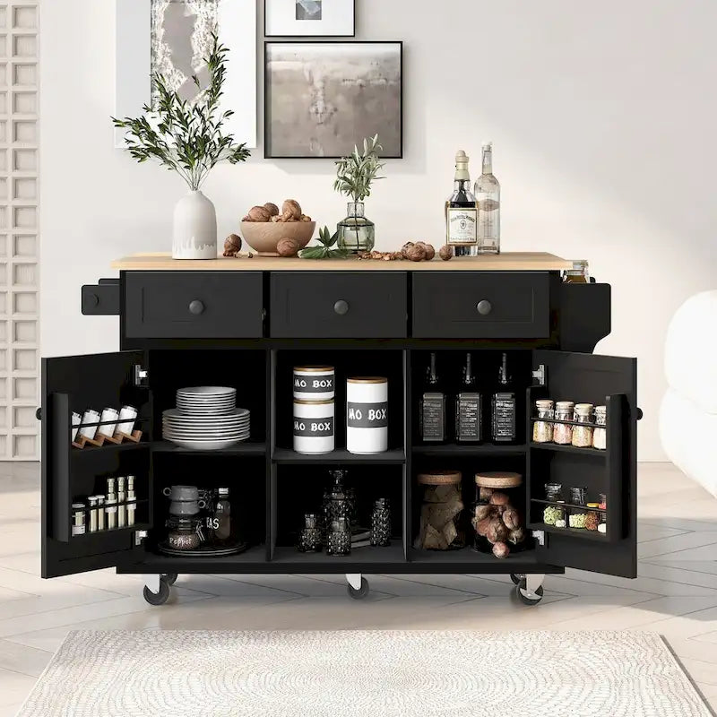 Rolling Kitchen Island Cart with Drop-Leaf | White / Blue / Black