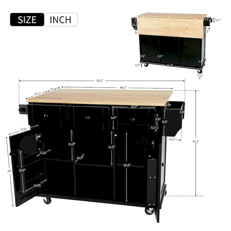 Rolling Kitchen Island Cart with Drop-Leaf | White / Blue / Black