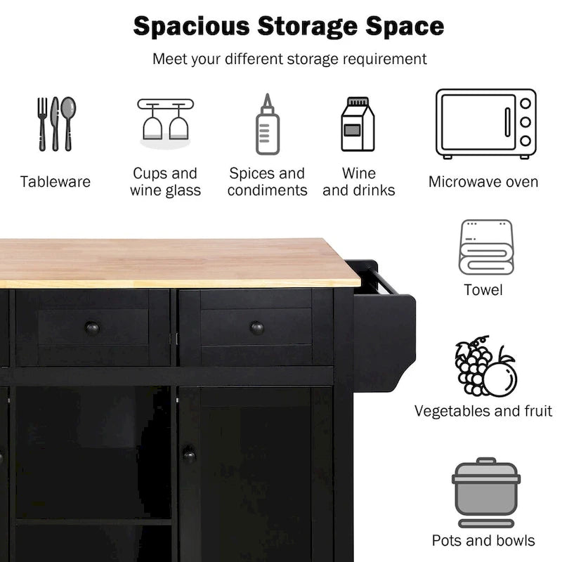 Rolling Kitchen Island Cart with Drop-Leaf | White / Blue / Black