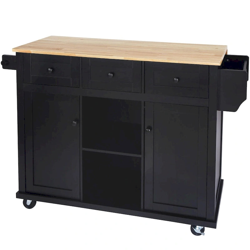 Rolling Kitchen Island Cart with Drop-Leaf | White / Blue / Black