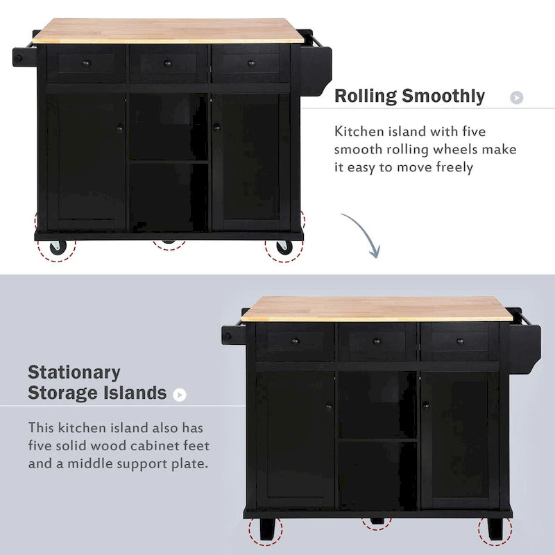 Rolling Kitchen Island Cart with Drop-Leaf | White / Blue / Black
