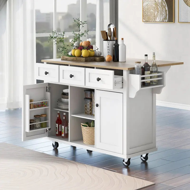Rolling Kitchen Island Cart with Drop-Leaf | White / Blue / Black