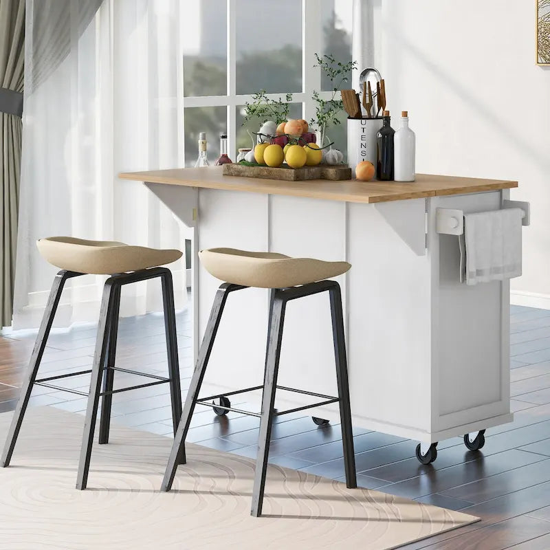 Rolling Kitchen Island Cart with Drop-Leaf | White / Blue / Black