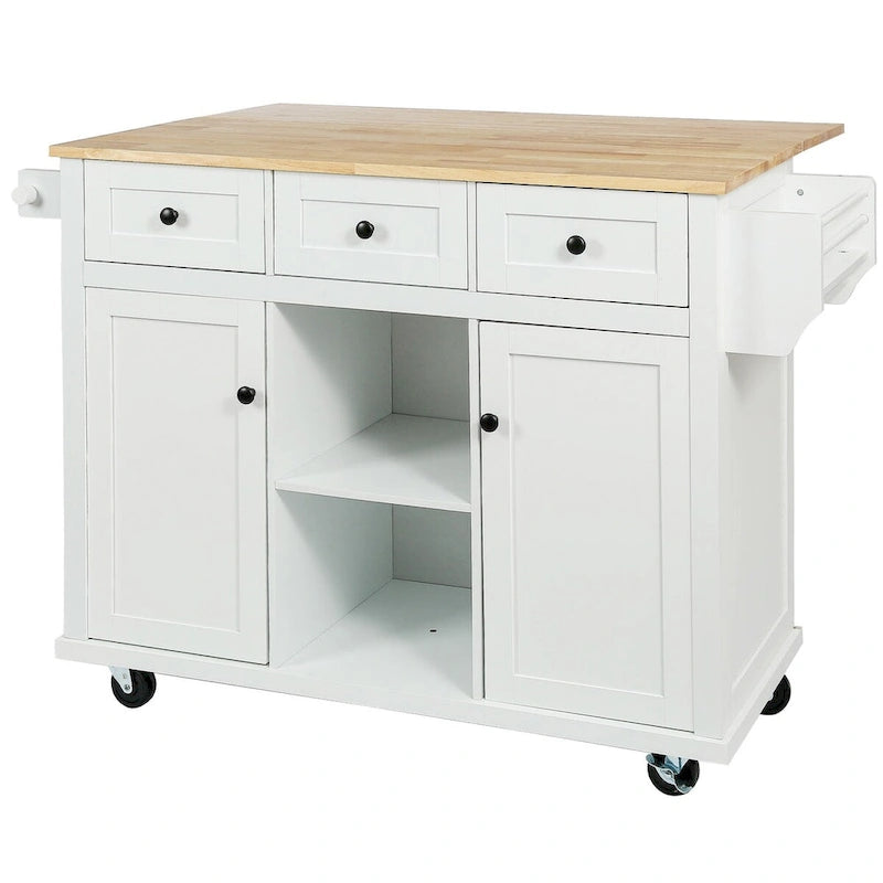 Rolling Kitchen Island Cart with Drop-Leaf | White / Blue / Black